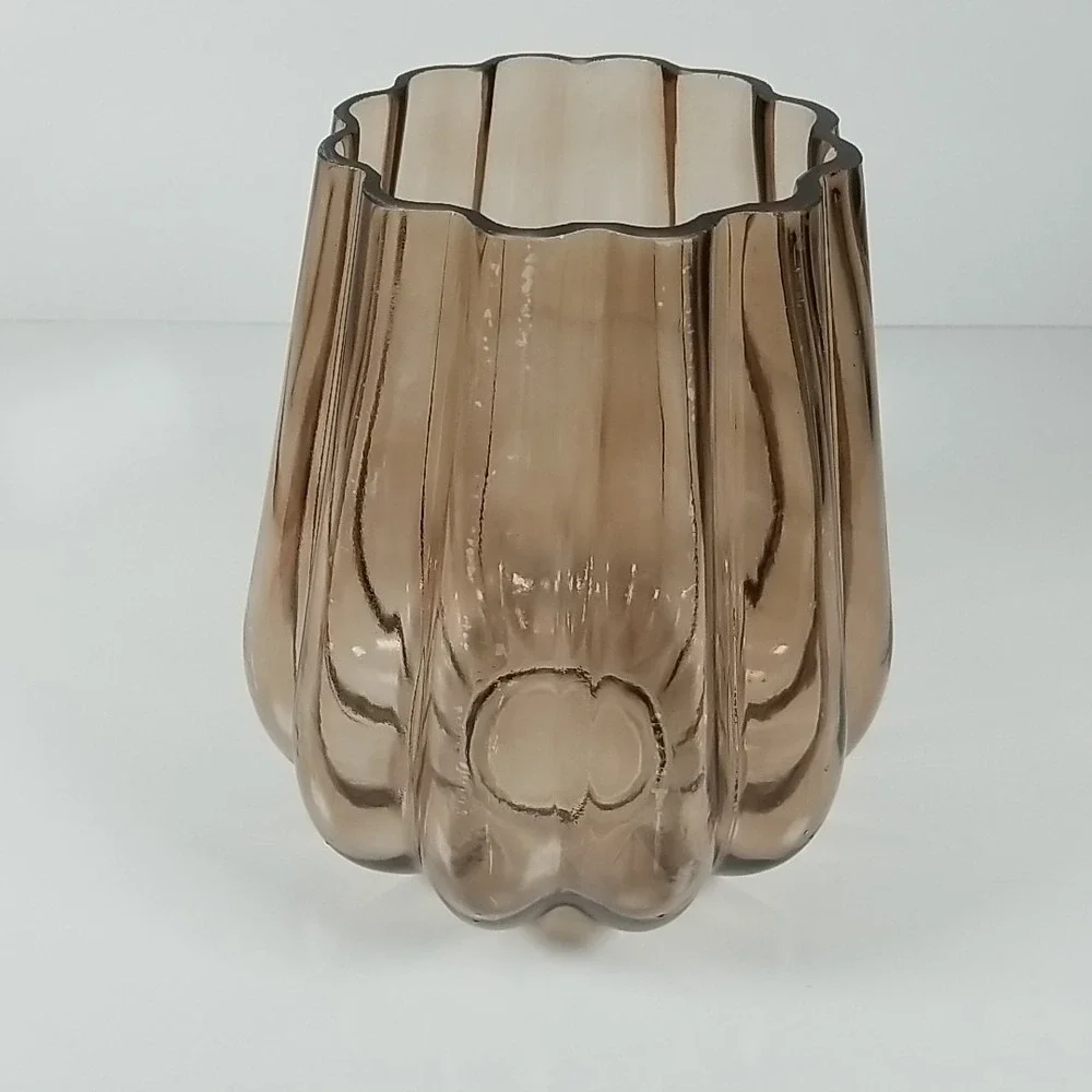 Glass Vase Amber Brown Rustic Farmhouse Decor, Gourd Shape